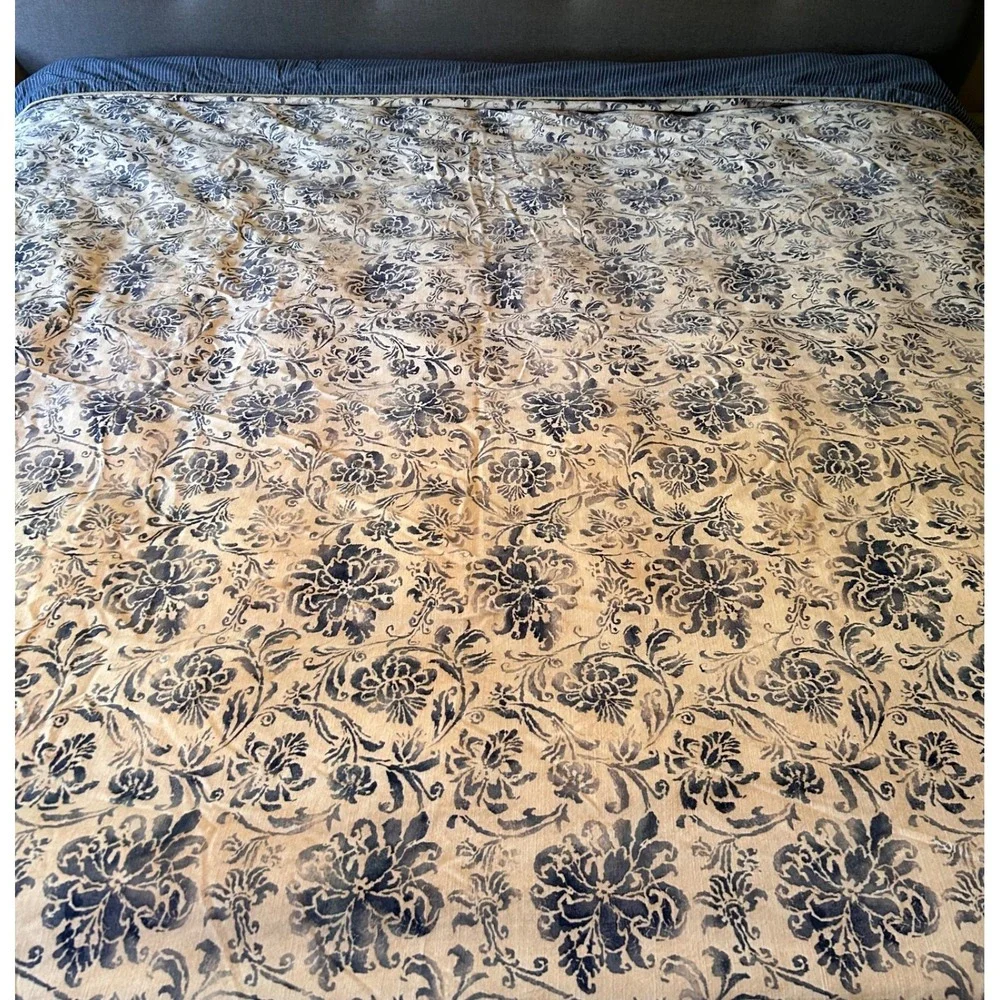 Ralph Lauren Bluff Point Queen Duvet Cover Floral White Blue Stripe Rope Trim‎